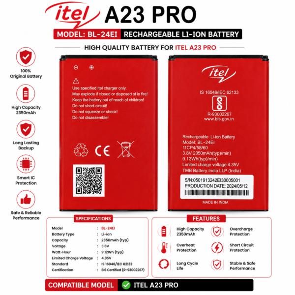 Original BL-24EI Battery for itel A23 Pro | 2350mAh Li-ion Replacement Battery
